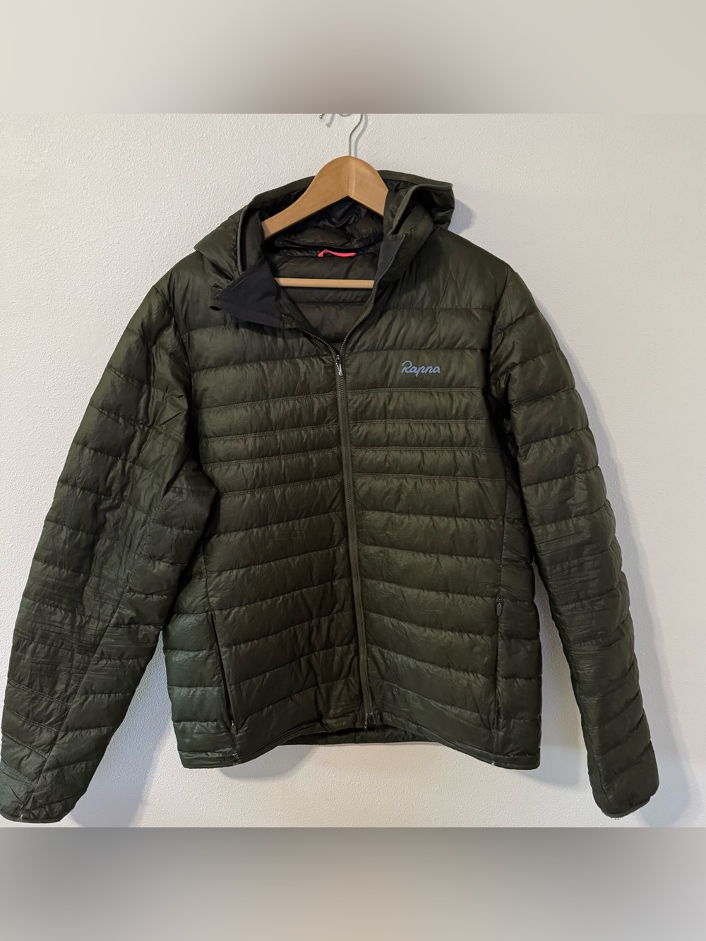 Rapha Explore Down Jacket Army Green Removable Hood Puffer Lightweight-Large